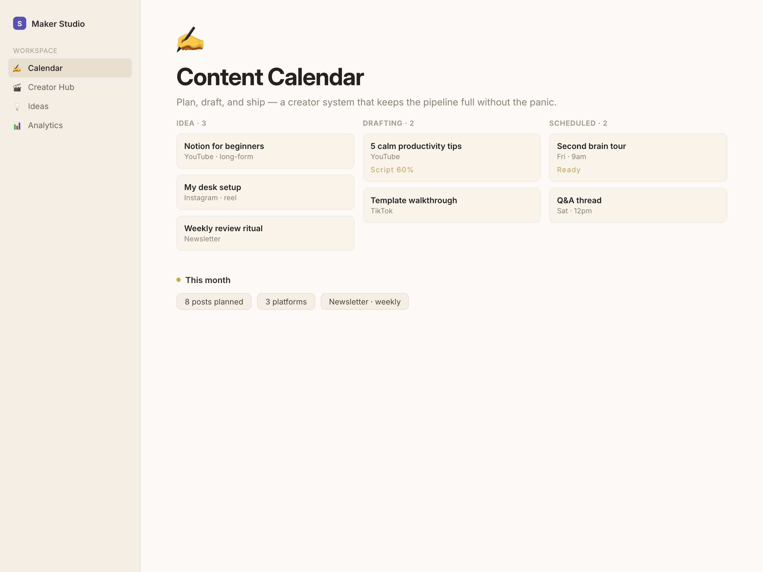 Content Calendar